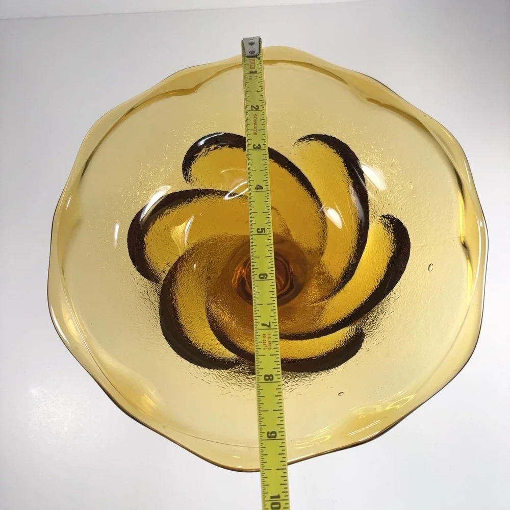 amber Textured  glass pedestal Bowl Compote Fruit Bowl Decorative Centerpiece